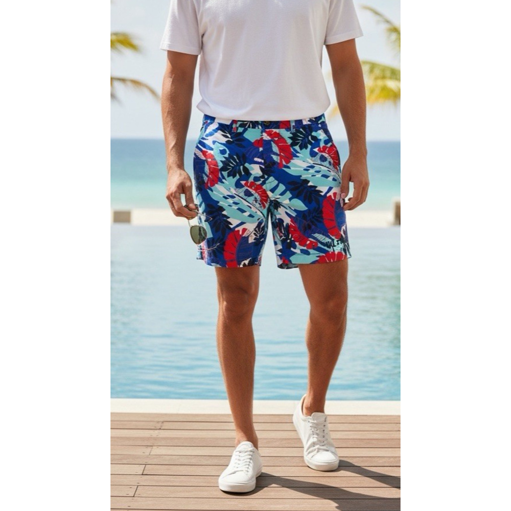 Tommy Hilfiger The Flex Floral Chino Shorts Beach Vacation 7” Mens Size 34 NWT